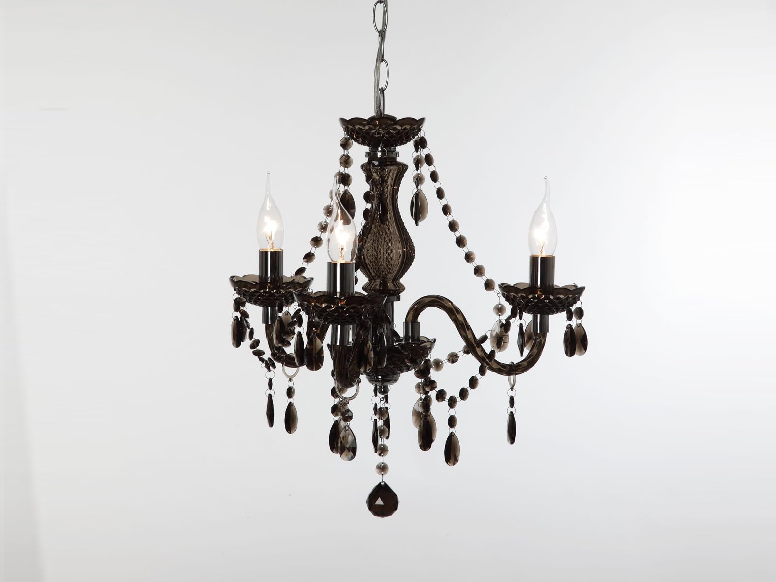 Lustre Plafonnier Moderne En Cristal Noir - D30 X H26cm, 4 Culots E14, Verre Dépoli, Chaîne Réglable 150cm