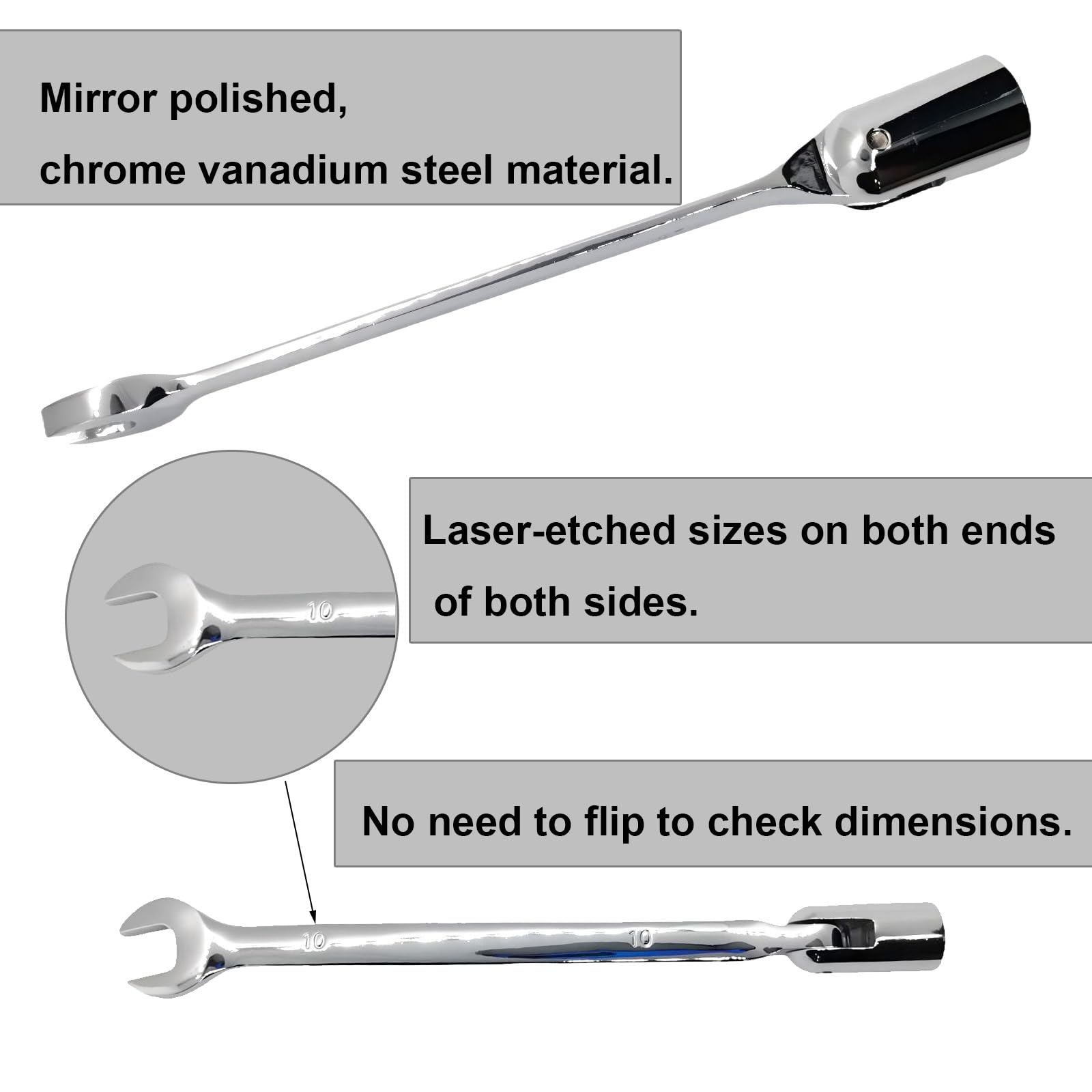 Boryxelina 8mm Combination Spanner, Chrome Vanadium Steel Metric Open-Ended Flexible Head Socket Scaffold Wrench - Image 4