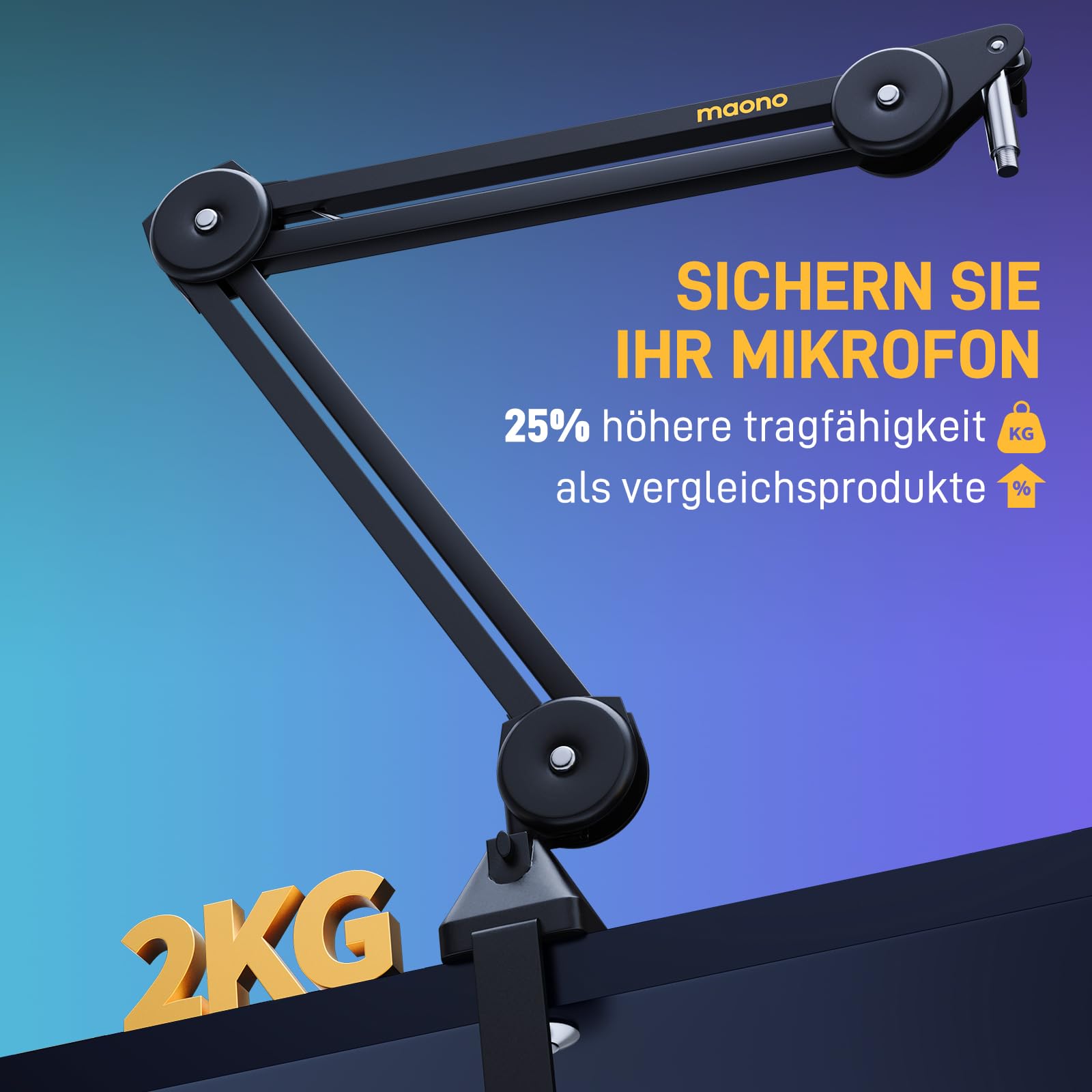MAONO Mikrofon Arm, verstellbar mit 3/8"-5/8" Adapter, für Blue Yeti、HyperX QuadCast、SoloCast、Elgato Wave、FIFINE, Podcast & Streaming, BA37 schwarz