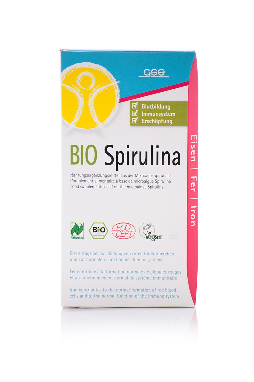 GSE Naturland Bio Spirulina Tabletten - 550 Spirulina Bio Presslinge hochdosiert, 6000 mg pro Tagesdosis - Bio Algen, enthalten Eisen - Vegan, ohne Zusätze - Produziert in Deutschland, Laborgeprüft