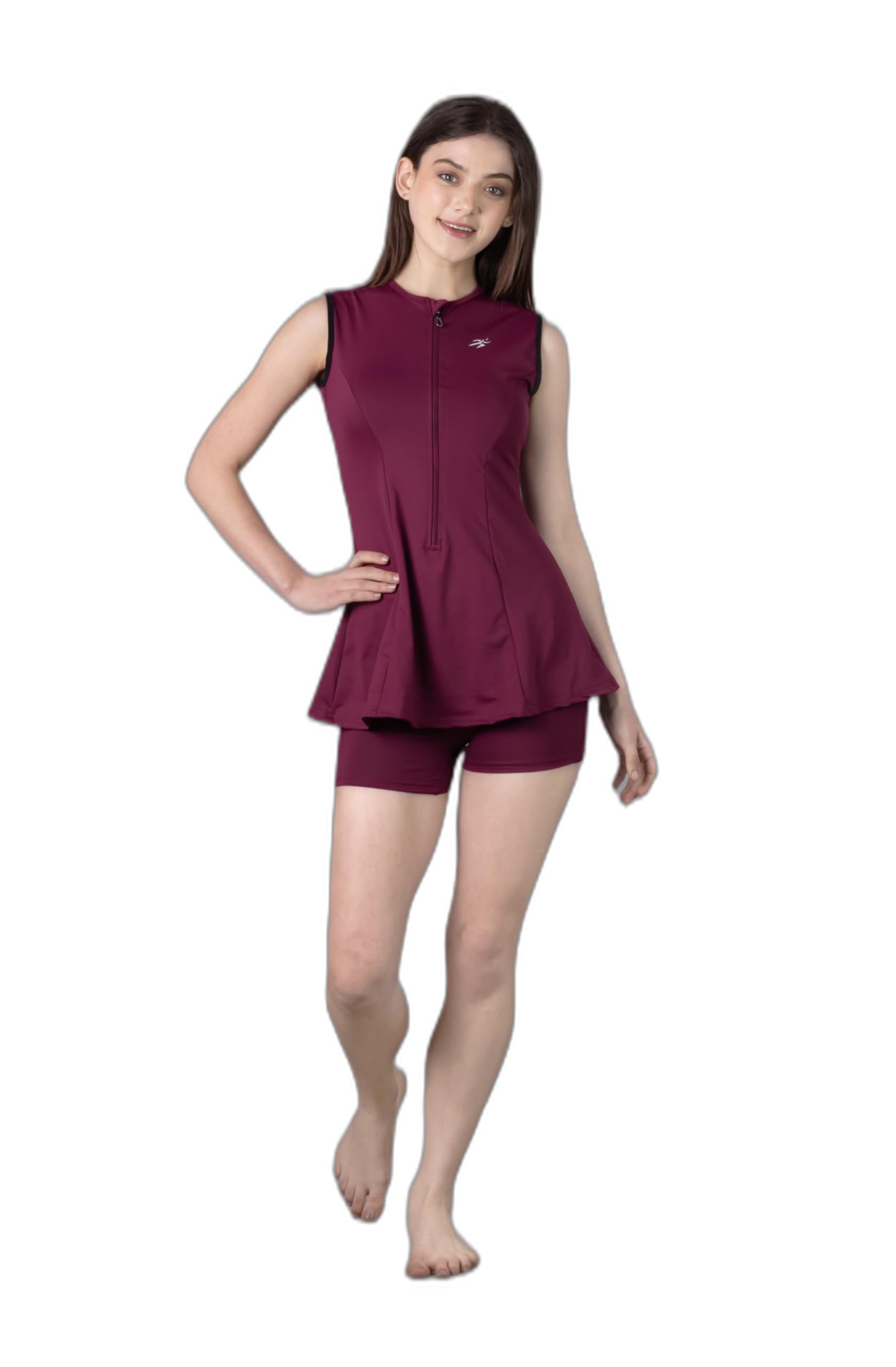 keepfit Maroon 2-Piece Zipper Swimset for Women |Swimming Suit for Women-picture-10