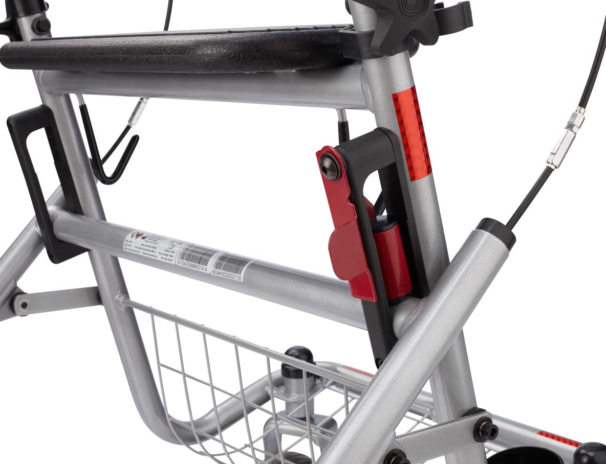 Bischoff & Bischoff Senio Andador plegable – Andador estándar con ruedas grandes para interior y exterior, altura ajustable, incluye cesta, bandeja y soporte para bastones