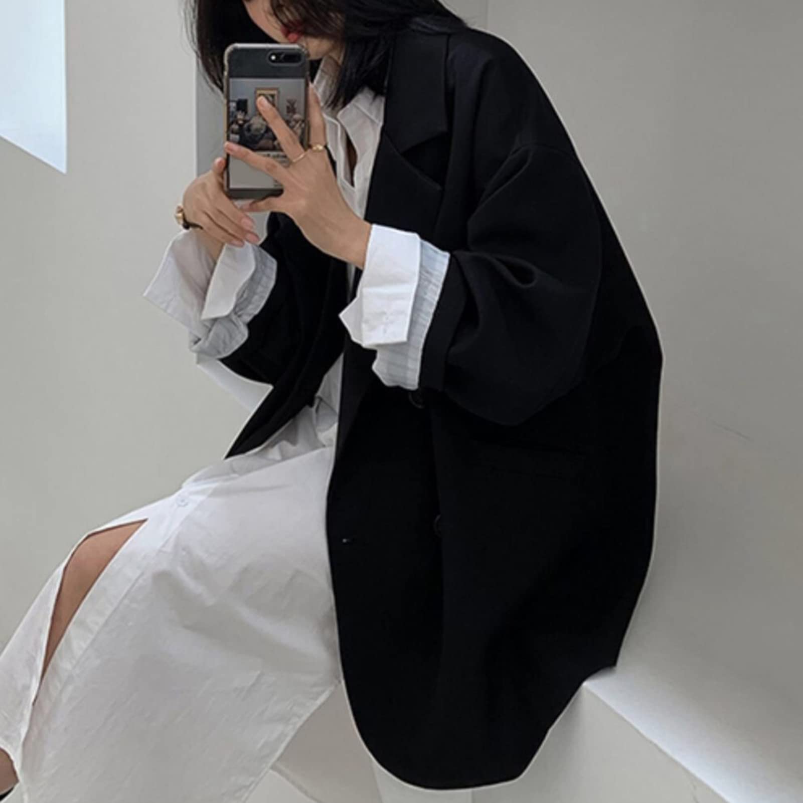 Veste cardigan à manches longues et poches pour femme - Blazer surdimensionné pour l'automne et l'hiver