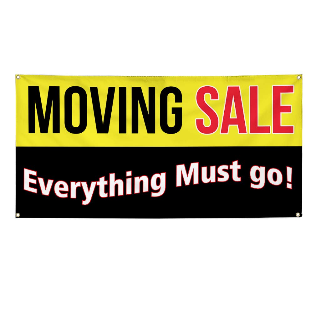 Vinyl Banner Multiple Sizes Moving Sale Everything Must Go Business Outdoor Weatherproof Industrial Yard Signs Black 10 Grommets 60x144Inches