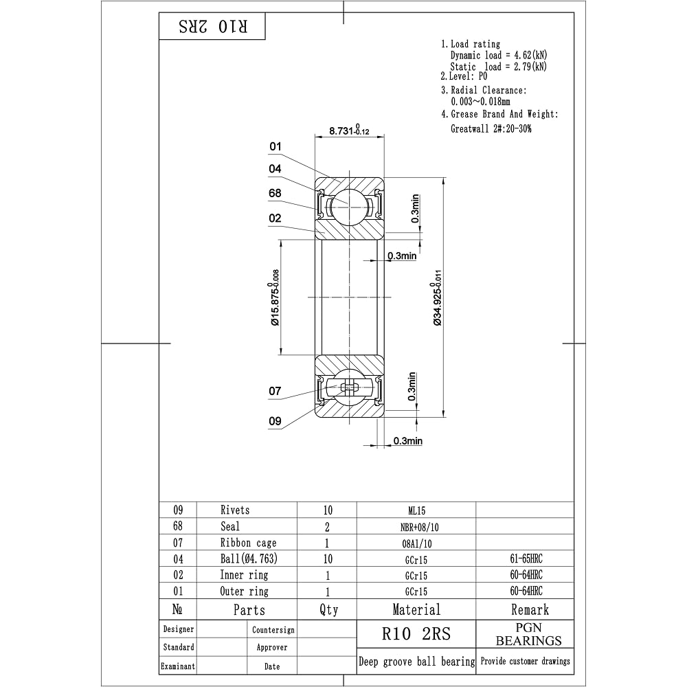 PGN (50 Pack) R10-2RS Bearing - Lubricated Chrome Steel Sealed Ball Bearing - 5/8" x1-3/8"x0.3438" Bearings with Rubber Seal & High RPM Support