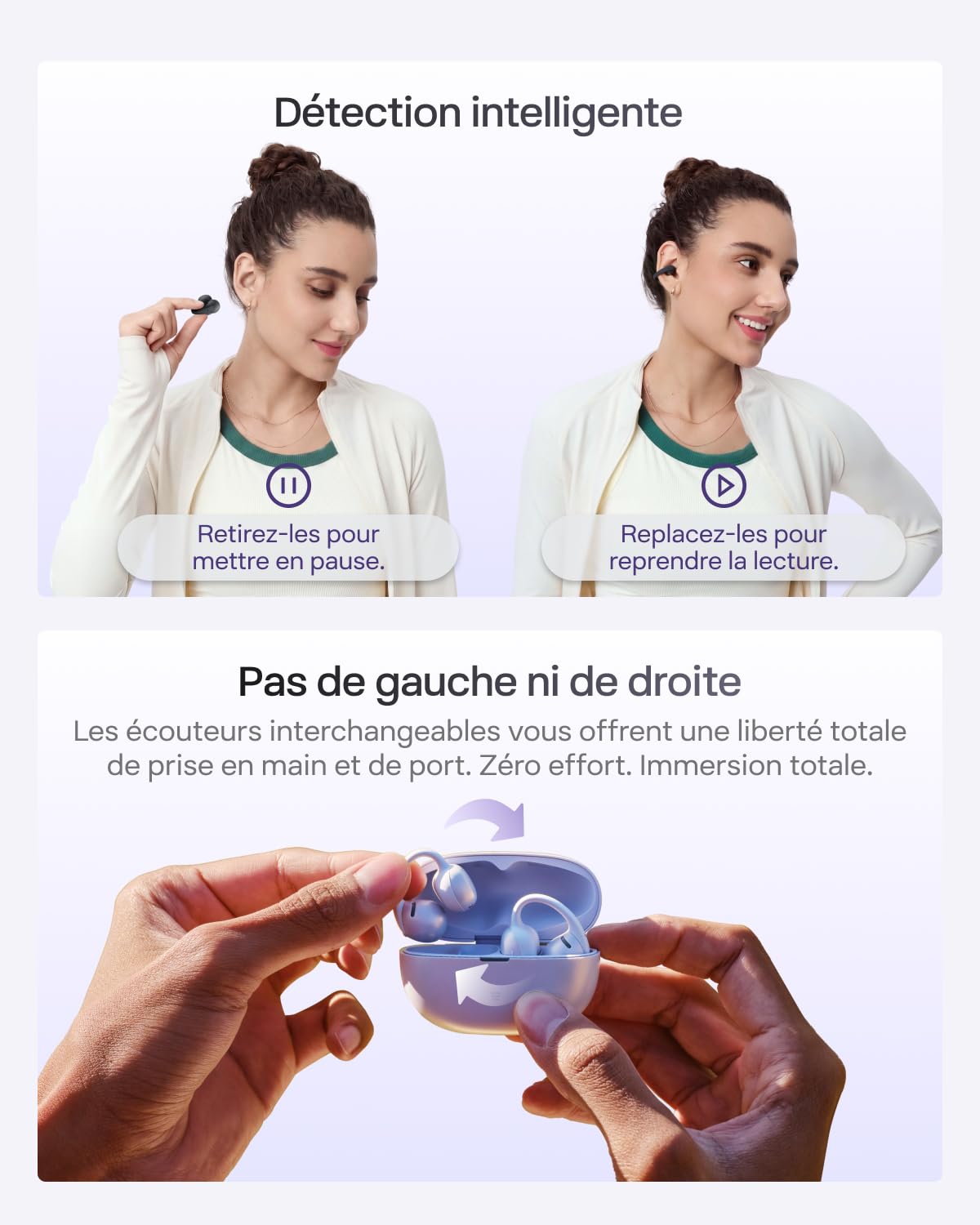 SHOKZ OpenDots Air Écouteurs sans Fil Clip-on à Oreilles Libres, 6,3 g, Maintien Sécurisé, Bluetooth 6.1, Basses Profondes, 36 h d'autonomie, Appels avec Réduction du Bruit par IA, IP55, Violet