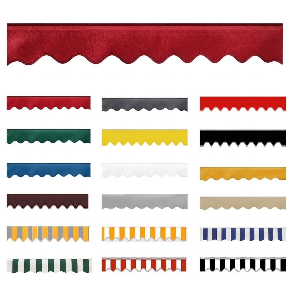 Replacement Awning Valance UV Resistant,Waterproof Fabric Strip Valance Only 26cm Height Durable Scalloped Valance for Awnings Replacement Accessory for Outdoor,Dark red,W340xH26cm