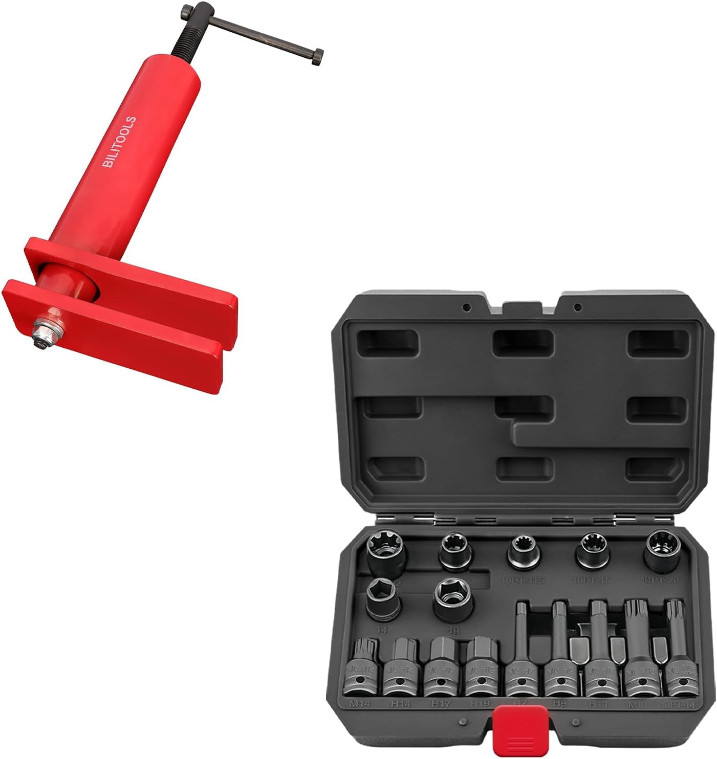 BILITOOLS Dual Multi Piston Brake Caliper Compression Tool & 16-Piece Impact Brake Caliper Socket Set
