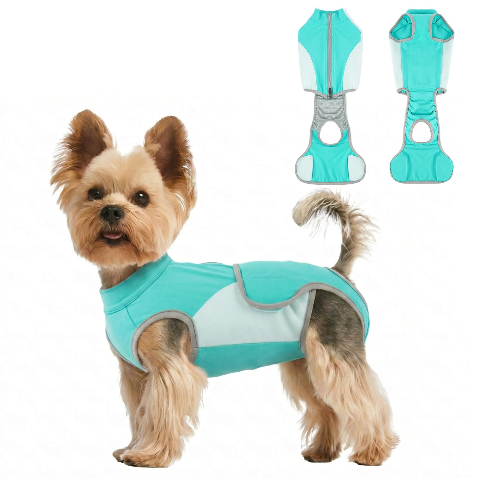 Dog Surgery Suit, Full Abdominal Coverage Dog Suit after Spay Surgery, Anti-Licking Body Suit with Back Zipper, Alternative to Cone, Recovery Onesie for Female & Male Dogs, Aqua Blue S