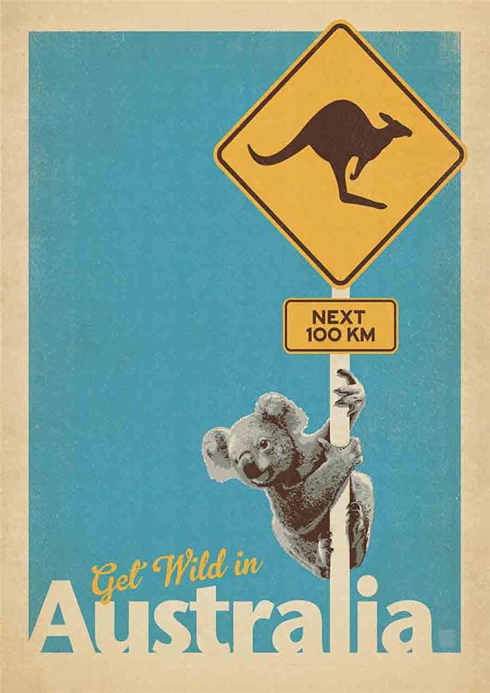 Iubbki As Picture Metal Vintage Tin Signs World Trip Australia Kangaroo Koala Home Bar Restaurant Wall Decoration Sign 12X8 Inch