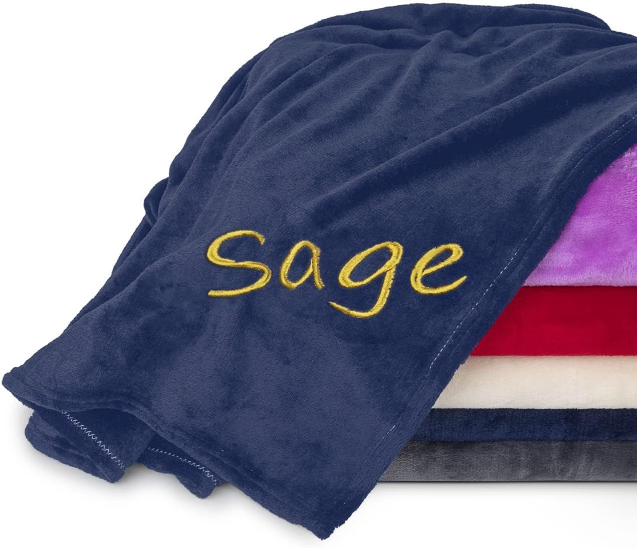 Personalized Blankets for Adults - Custom Blanket with Embroidered Name or Monogram - Soft Fleece Throw Cover for Bed & Couch - Navy (40"x60")