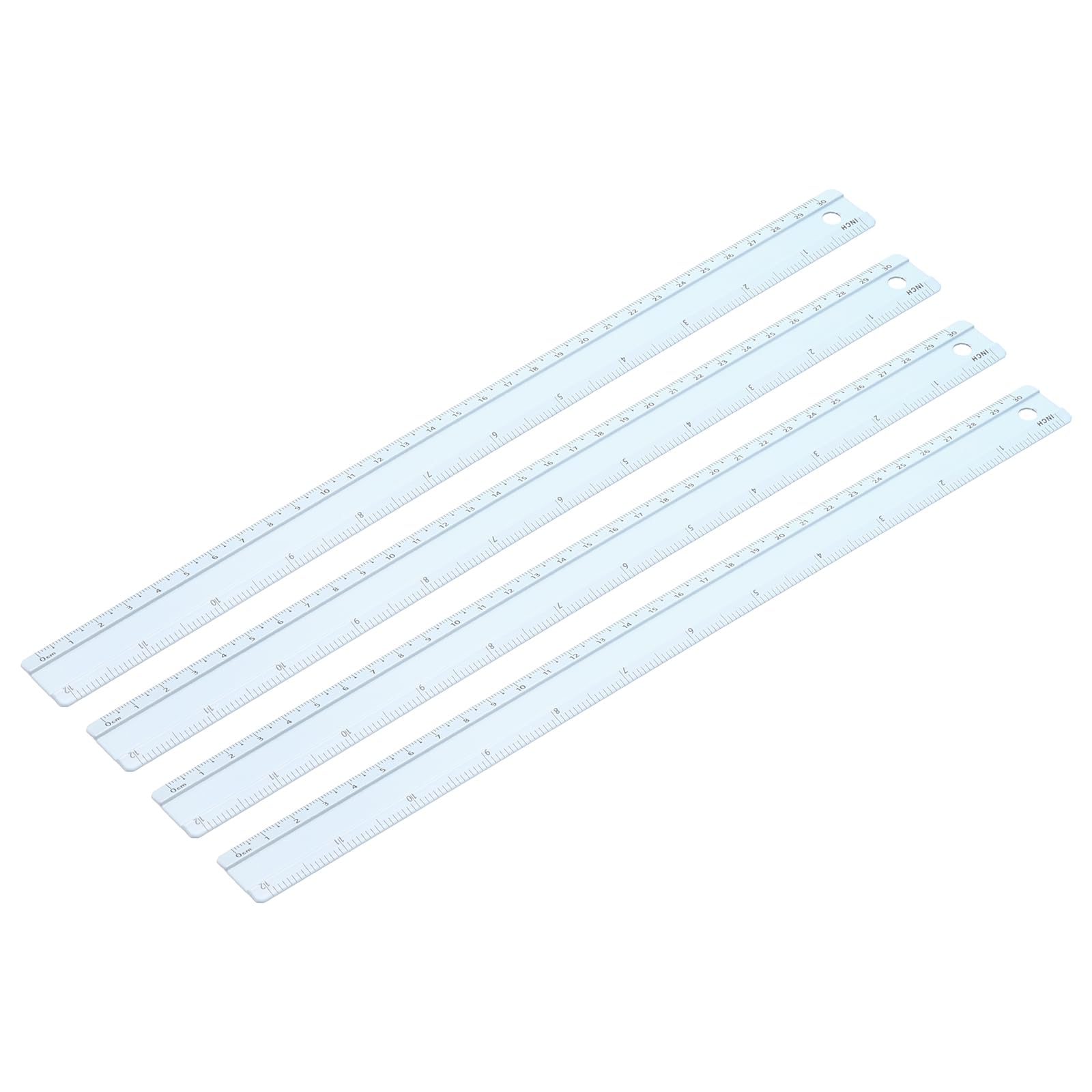 PATIKIL Metal Ruler 12 Inch/30cm, 4 Pcs Aluminum Straight Edge Ruler, Dual Scale Measuring Tool with Inch/Centimeter Scales & Hole for Math Office Drawing Engineering Home, Blue