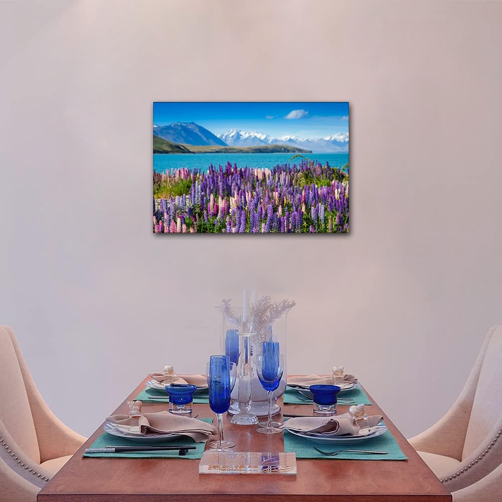Wall Art Lanvender Field by The Lake Wall Decoration for Living Room Wall Paintings Home Decor Canvas Wall Art Modern Artwork Giclee Wooden Framed Ready to Hang (24" W x 16" H) - Image 4