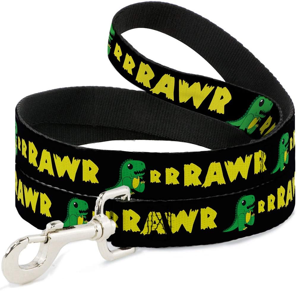 Dog Leash Rrrawr Dinosaur Black Green Yellow 6 Feet Long 1.0 Inch Wide