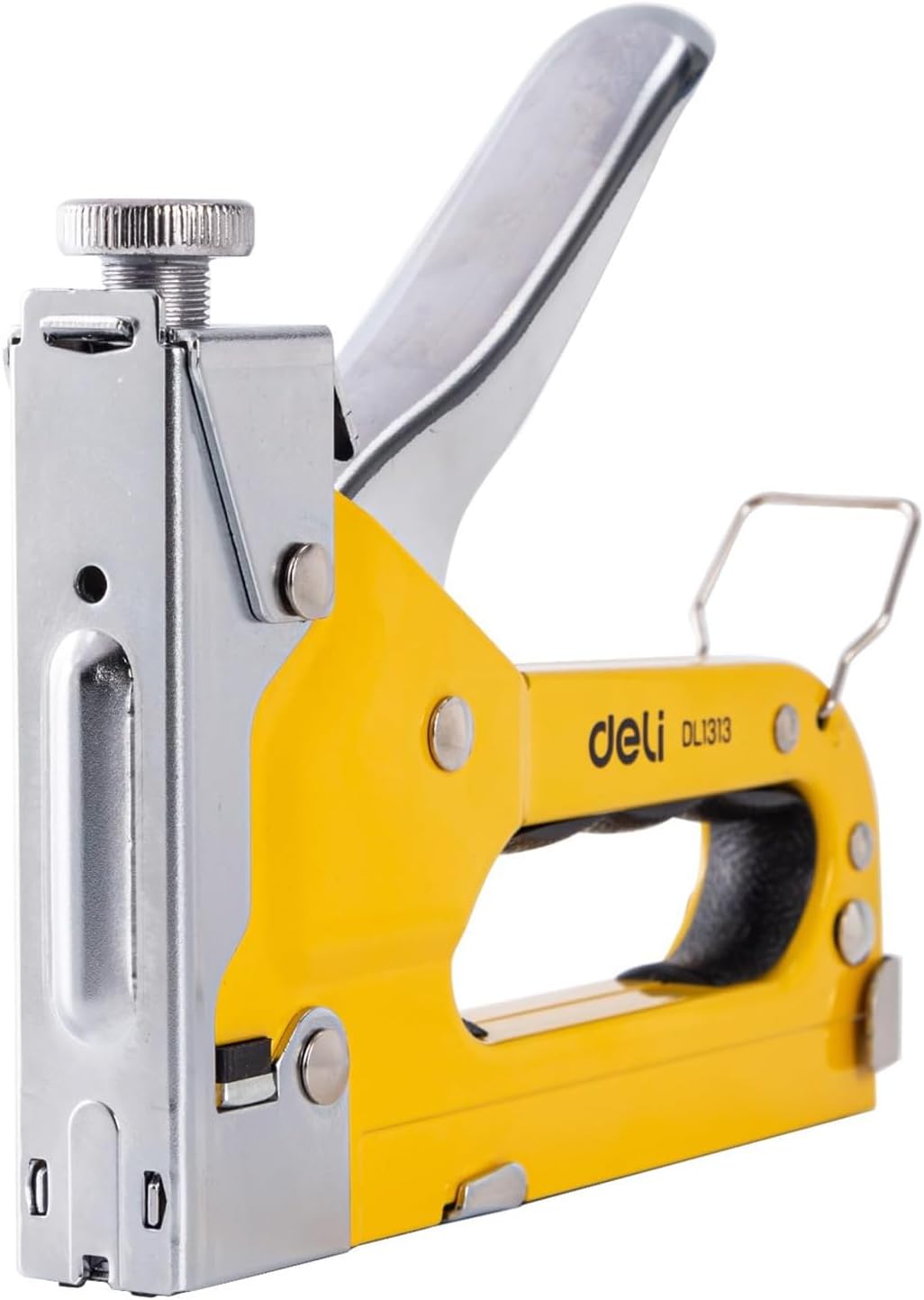 DL1313 Staple Gun 3 in 1 Heavy Duty Stapler with Remover Quick- Jam Release Steel Construction Tool for Wood Upholstery Fixing Material Decoration Carpentry Furniture (Pack of 1, Yellow Black)