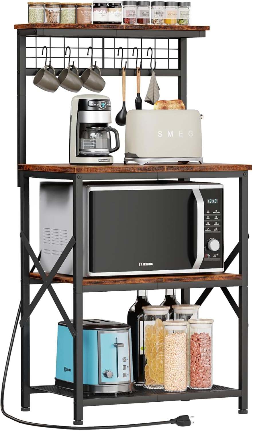 DESKIZIA 4-Tier Microwave Stand, Rustic Brown Kitchen Organizer Rack with Storage & Rack for Storage, Storage Shelf Organizer, Kitchen Storage Rack for Home-image-13