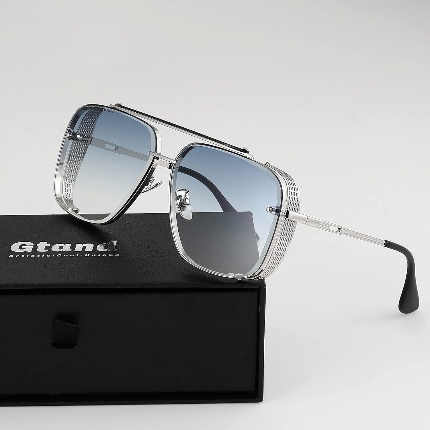 Gtand Fashion Oversized Square Aviator Gradient Sunglasses For Men Vintage Metal Side Shield Steampunk Sun Glasses 64mm - Image 4