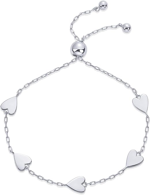 PAVOI 14K Gold Plated Matching Heart Charms Solitaire Bracelet Set for Women | Adjustable Love Friendship Two Bracelet Pack