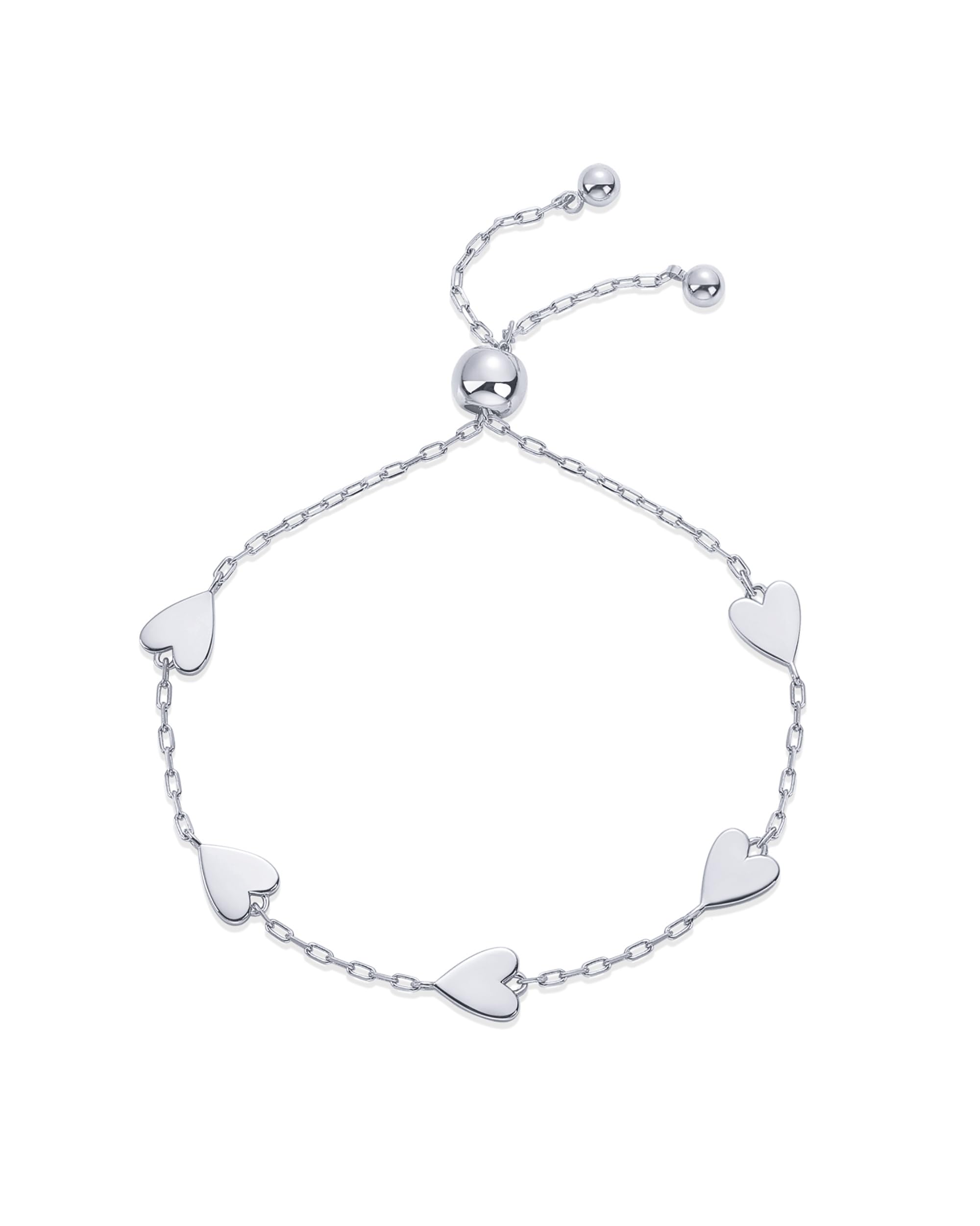 PAVOI 14K Gold Plated Matching Heart Charms Solitaire Bracelet Set for Women | Adjustable Love Friendship Two Bracelet Pack