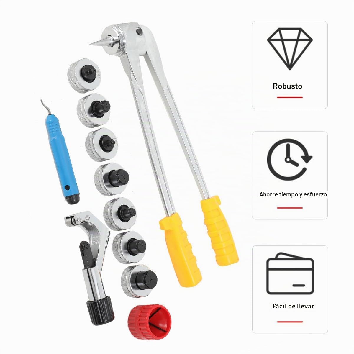 Juego de expansores de tubos de 10-28mm; juego de separadores de tubos, juego de expandidores de tubos, herramienta de expansión de tubos para tubos de cobre, latón y aluminio, con cabezas de