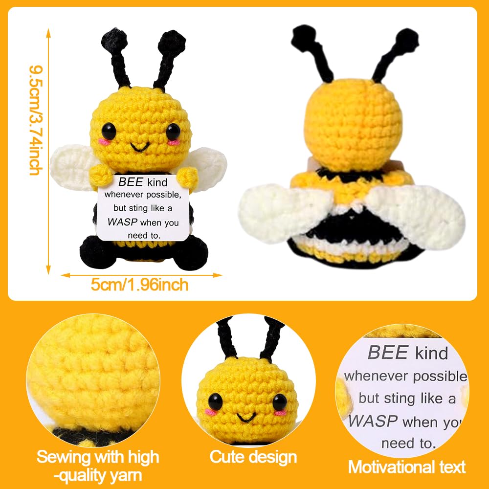LKNBIF Positive Bee, Emotional Support Bee, Mini Funny Crochet Bee Doll Gifts, Cute Handmade Bee Dolls with Positive Card - Image 2