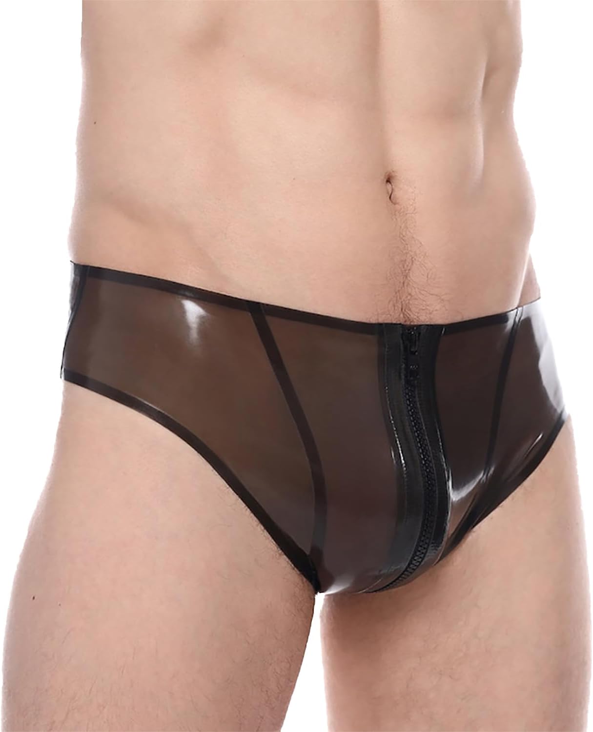 IOKUKI Latex Rubber Briefs,Transparent Black Latex Shorts with Crotch Zipper Handmade Panties for Men