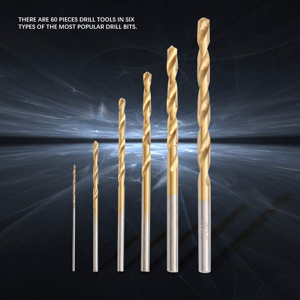 60Pcs High Speed Steel Drill Bits Straight Hand Drill for Most Drilling Jobs