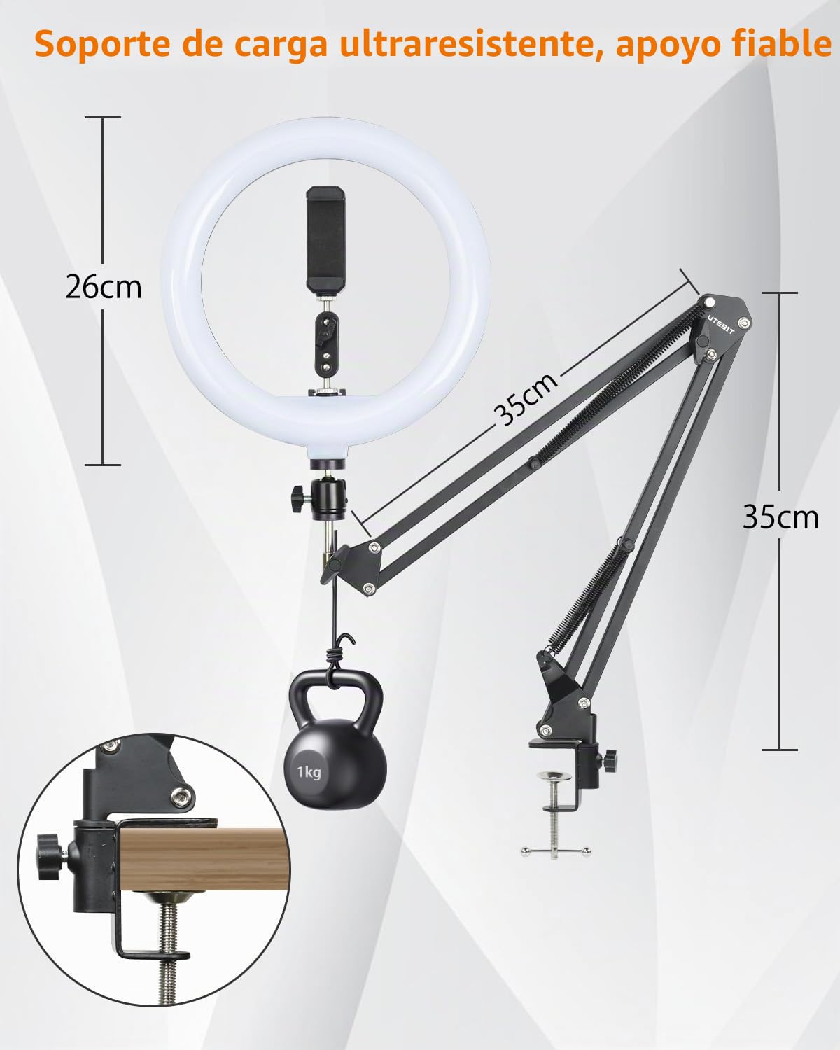 UTEBIT Anillo de Luz de 10 Pulgadas con Trípode Flexible para Teléfono Móvil - Ideal para Creación de Contenido Video Tiktok