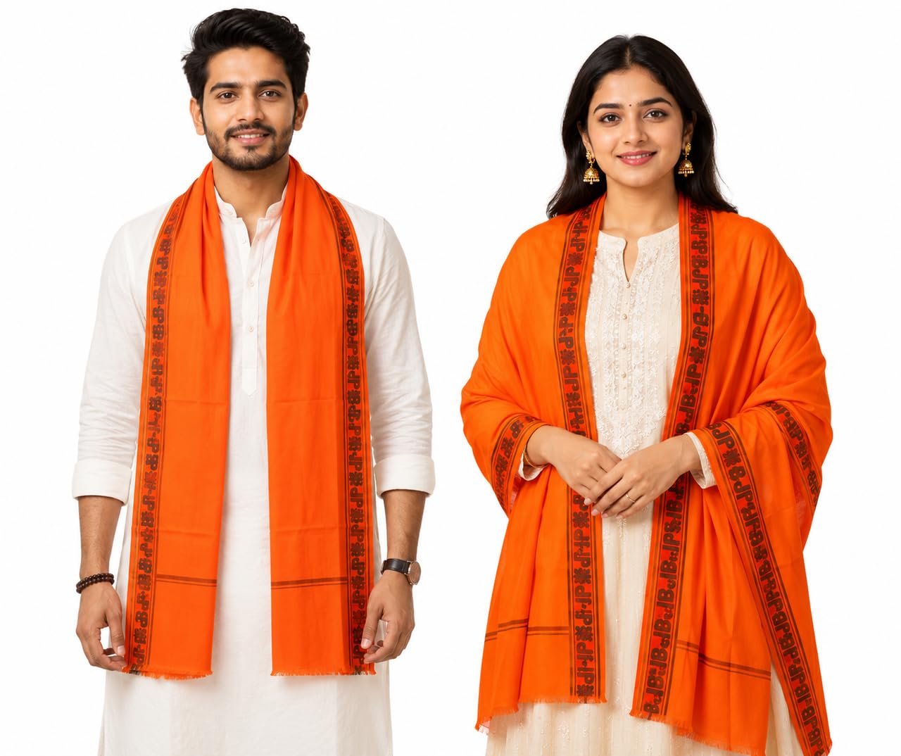 BJP Supporter Cotton Angavastram for Men Women | Orange Gamcha with BJP Border Design | Lightweight Political Stole 34 x 70 Inch-image-45