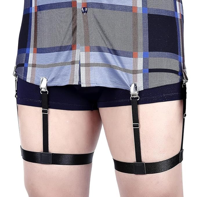 SHUBHPETALShirt Stays Adjustable Elastic Shirt Garter Shirts Holder Securing Shirt Position Non-Slip Locking Clamps for Police Military (Black - 1 Pair)