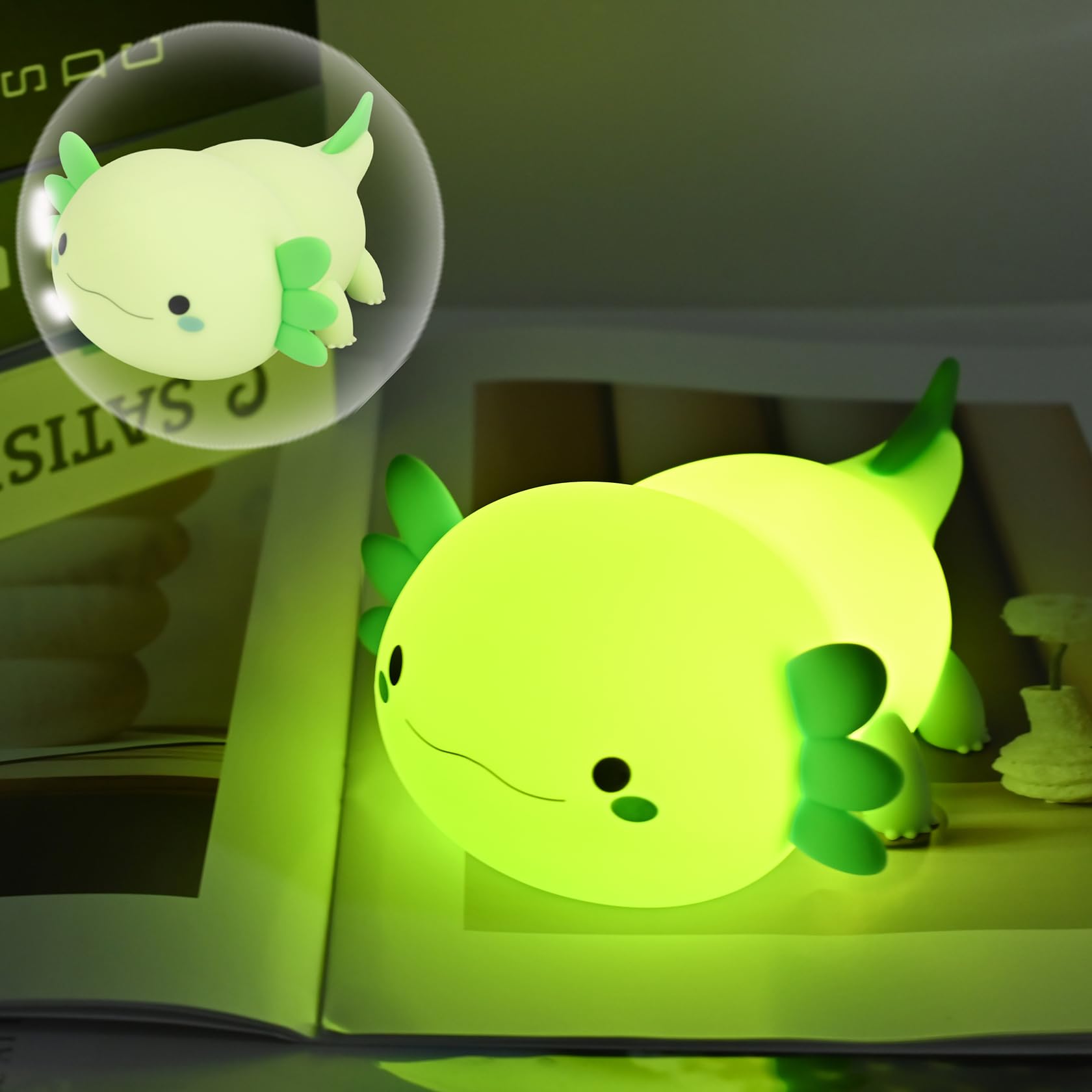 HAPPYBAG Axolotl Night Light,Cute Axolotl lamp Gifts for Kids,Dimmable Silicone Animal Nursery Night Light,Kawaii Rechargeable Bedside Touch Lamp,Baby