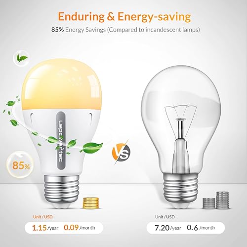 Miniatura 6 de LEPOWER-TEC Bombillas inteligentes, bombilla inteligente compatible solo con AlexaGoogle Assistant, bombillas LED regulables BT2.4G WiFi, 900LM, A19