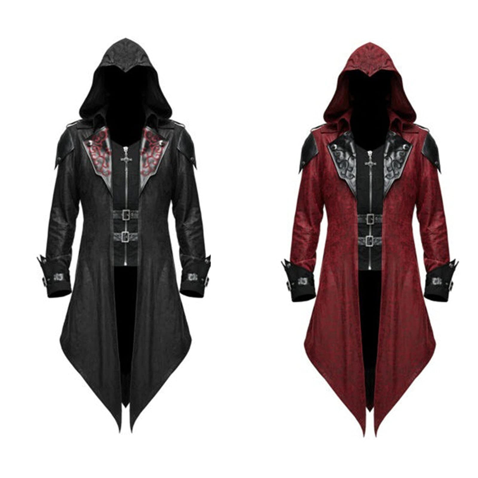 Trench da uomo in stile gotico, giacca con cappuccio, mantello medievale, vittoriano, steampunk, medievale, Halloween, travestimento retrò, taglie S-5XL