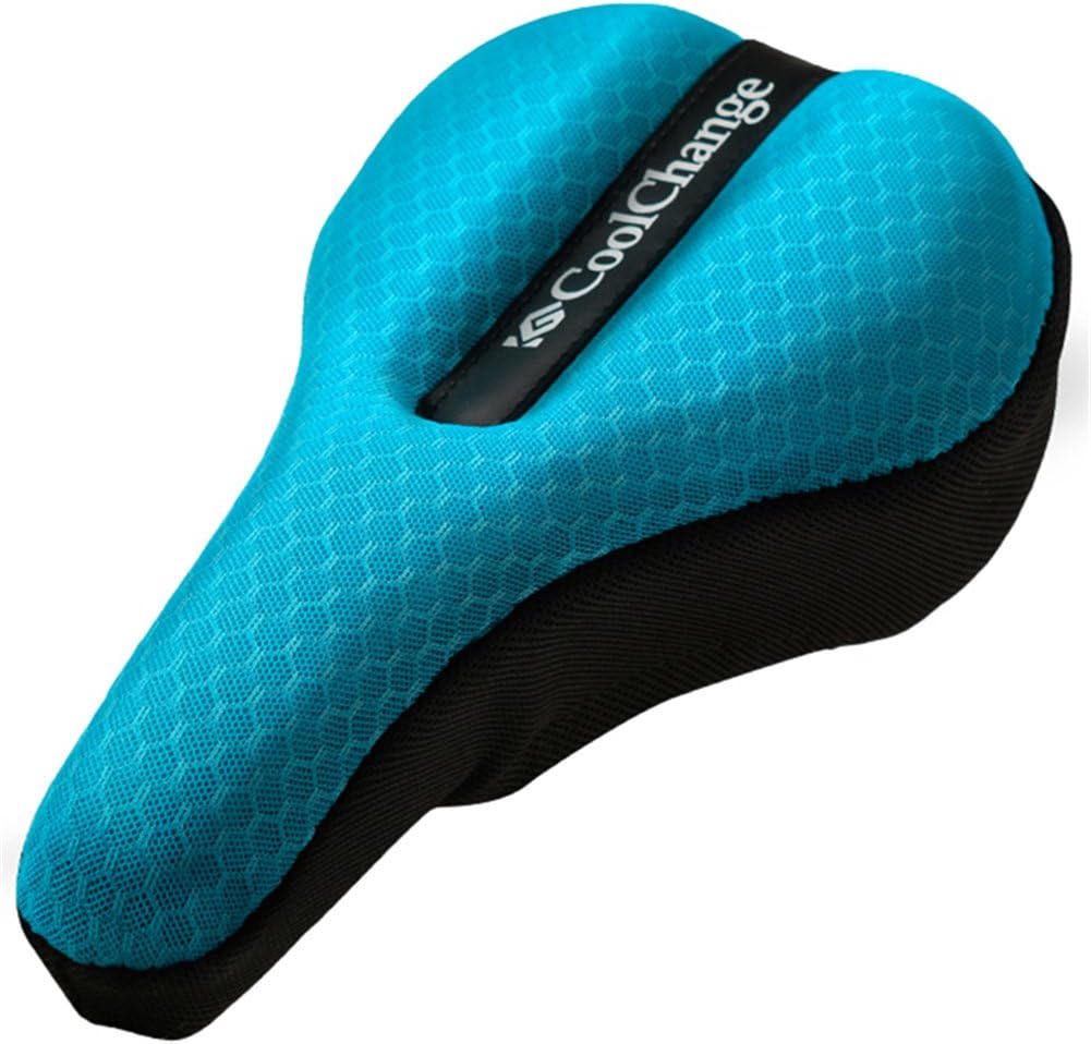 BluFied Bike Cushion Cover | Stretchy Breathable Lycra Material EVA Anti Skid Weatherproof Seat Saddle Protector Pad with Reflective Stripe for Mountain Road Bicycle Cycling Sport (Blue)