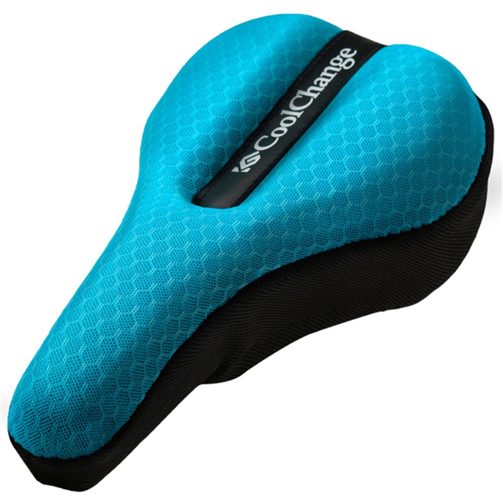 BluFied Bike Cushion Cover | Stretchy Breathable Lycra Material EVA Anti Skid Weatherproof Seat Saddle Protector Pad with Reflective Stripe for Mountain Road Bicycle Cycling Sport (Blue)