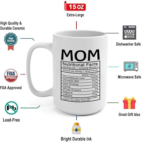 Miniatura 2 de Taza de café de 15 onzas con etiqueta de datos nutricionales, divertidas ideas de regalo de cumpleaños, Navidad, mamá primeriza, regalos de