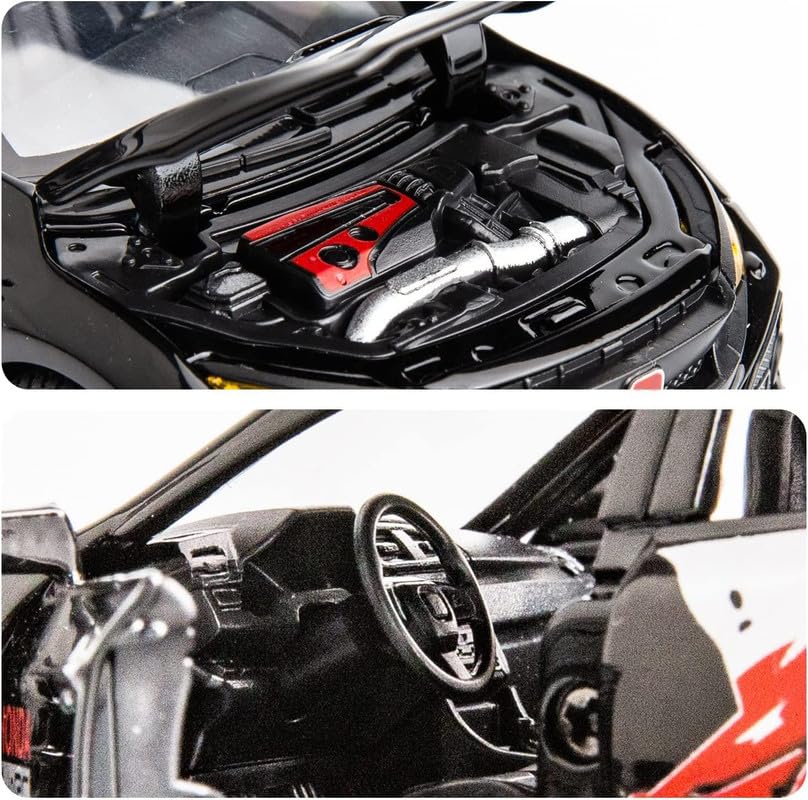 Image of PINQUE Kids New Car 1:32 Civic Type R Diecast Alloy Metal Pull Back Car with Openable Doors Music Sound and Light Vehicle Toy Car for Boys (Black)