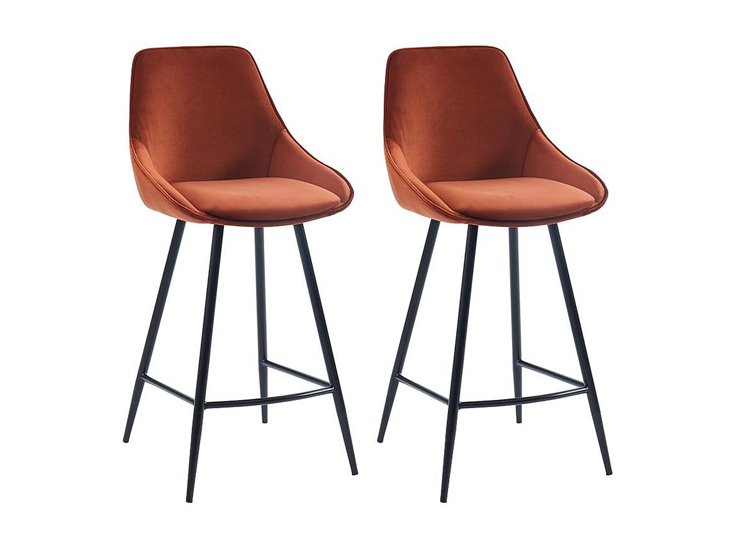 Vente-unique - Lot de 2 tabourets de Bar - Velours - Terracotta - MASURIE