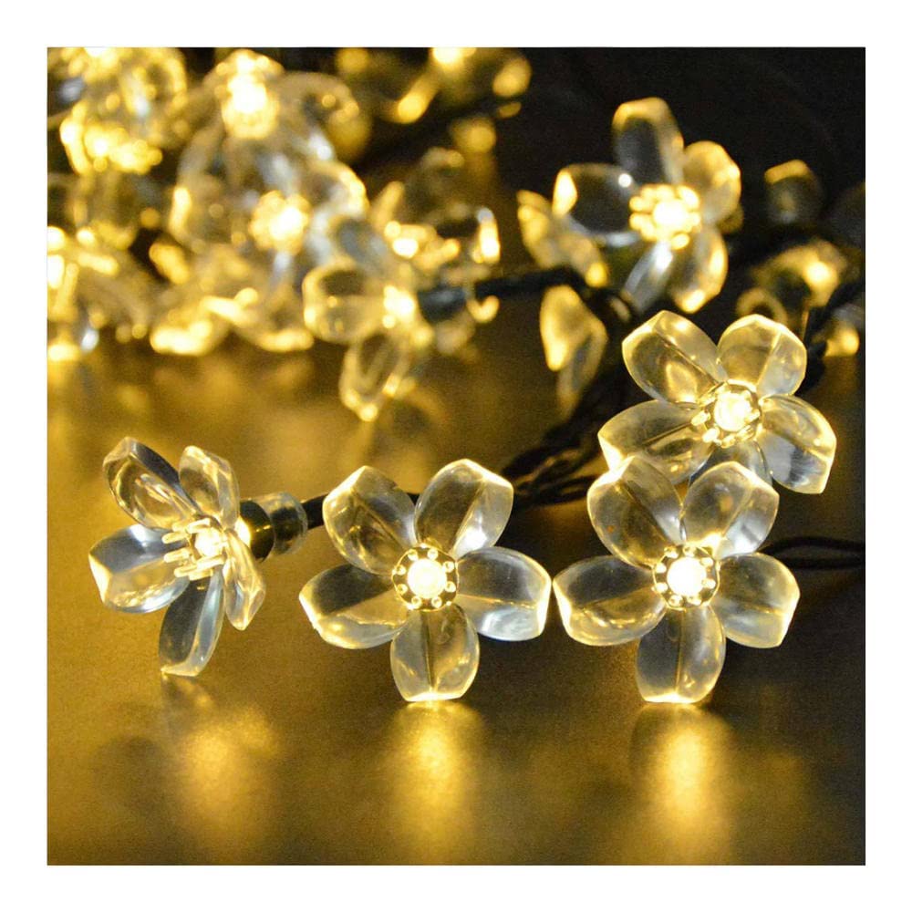 Cadena Luces, Luces Decorativas, Cadena Luces LED, Cadena Luces solares con Forma Flor 22,9 pies, 50 Luces LED Exteriores, 2 Modos iluminación, Luces solares Alambre Cobre Navidad, Patio, terraza