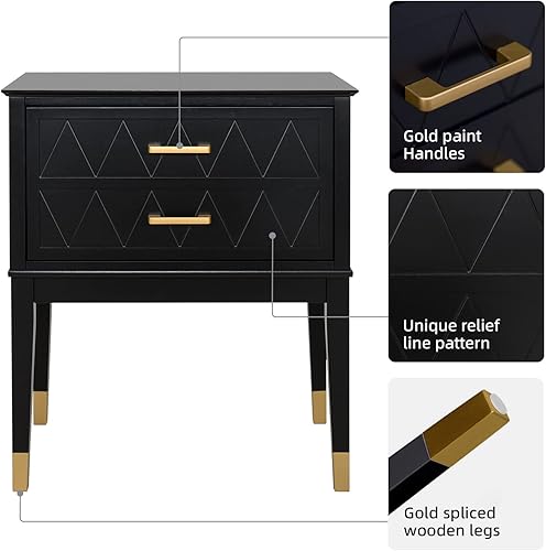 Miniatura 9 de Scurrty Mesita de noche de 23.6 pulgadas con cajón de almacenamiento, mesa auxiliar alta grande con patas de madera anchas, mesa de noche para