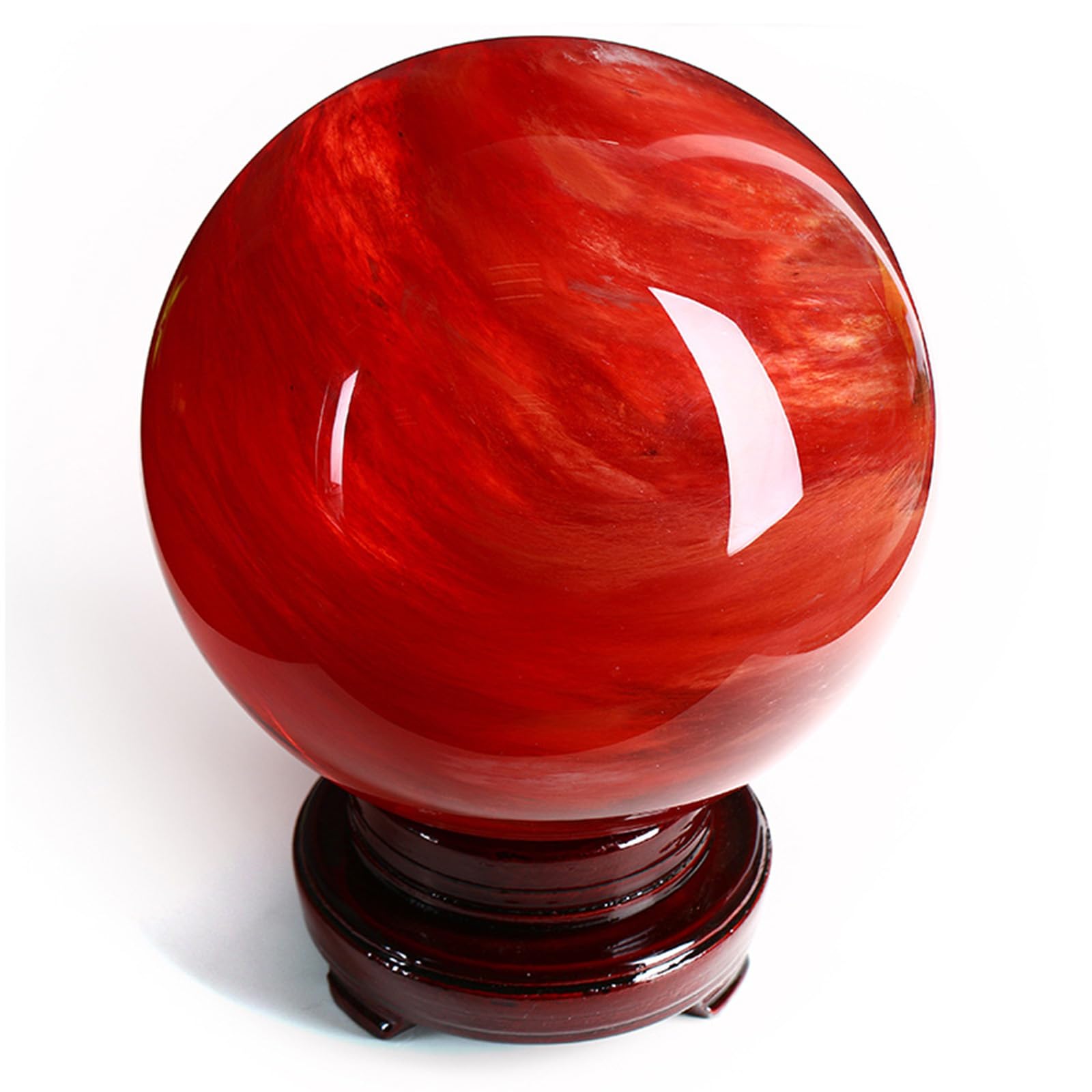 AUOQKQUT Red Crystal Ball Melting Quartz with Stand Balls Worry Stone Home Office Decoration Crystals Collection,12cm/4.7in