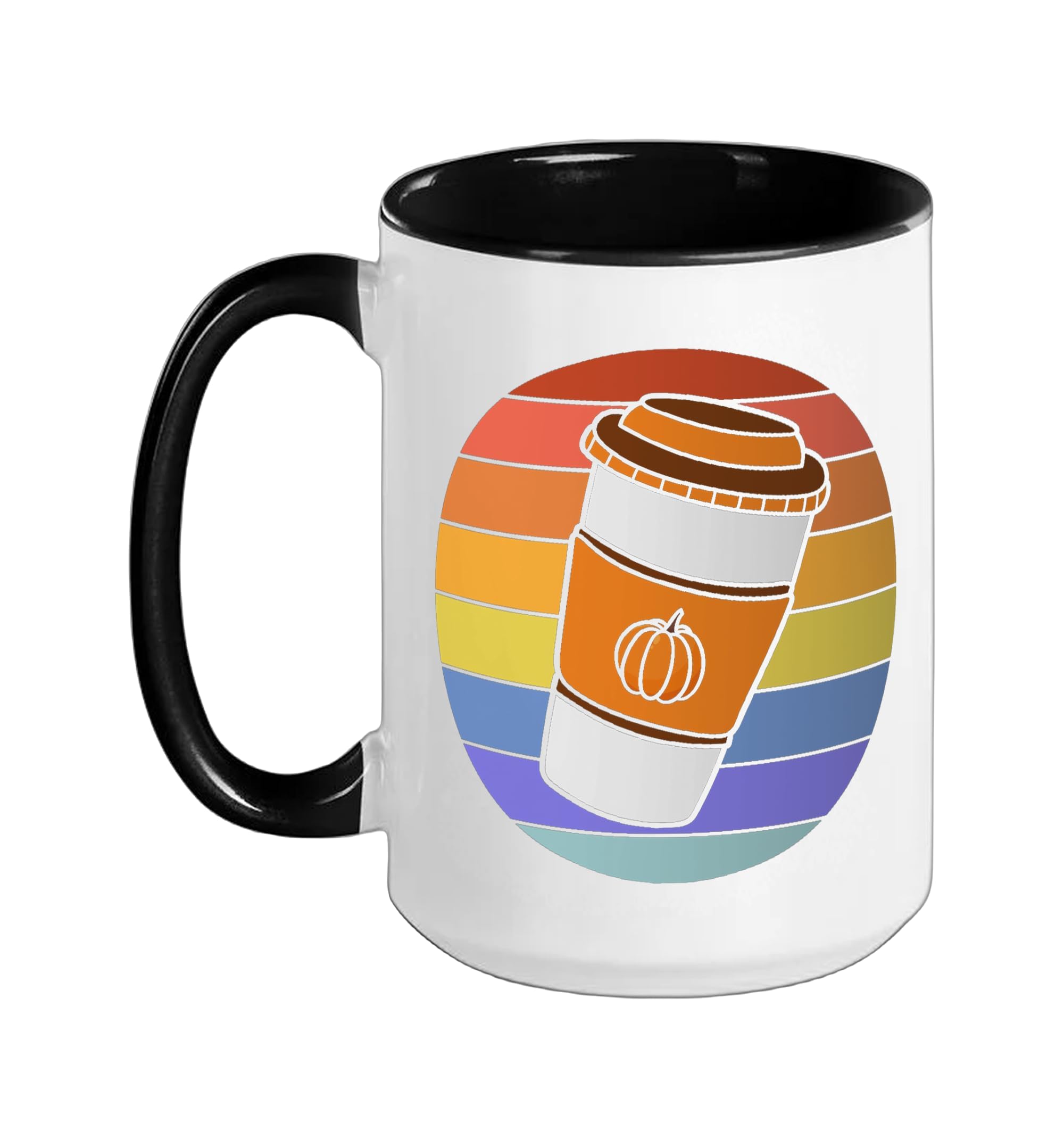 Pumpkin Spice Retro Sunset Autumn Season Ceramic Mug, Black/White, 15oz