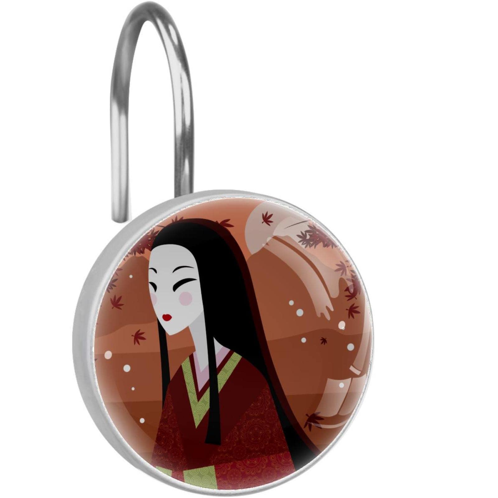 Anneaux de rideau de douche décoratifs femme japonaise pour salle de bain zen