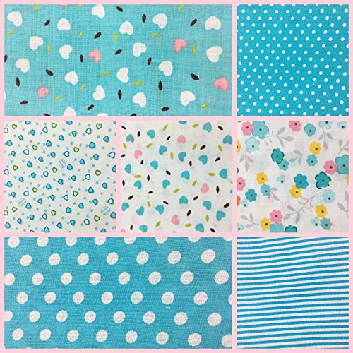 Quilting Fabric, Misscrafts 7pcs 50 x 50cm Cotton Blending Textile Craft Fabric Bundle Fat Quarter Patchwork Pre-Cut Quilt Squares for DIY Sewing Scrapbooking Dot Floral Pattern (Blue) - Thumbnail 4