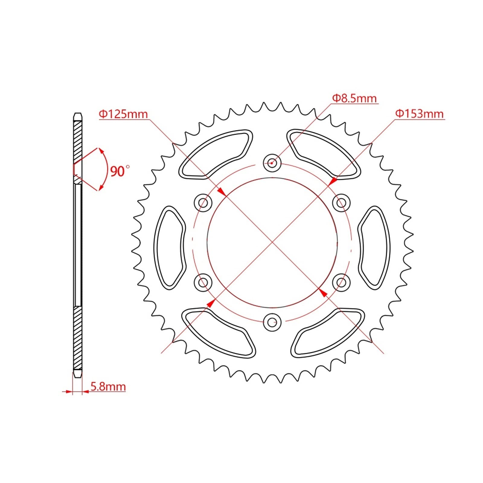 SSIMOO 45T 47T 48T 49T 50T 51T 52T Rear Chain Sprocket Compatible With CR CRF XR CRM 125 150F 230F 230L 250 250X 250R 400 450R 450X 500 650R (Color : 45T