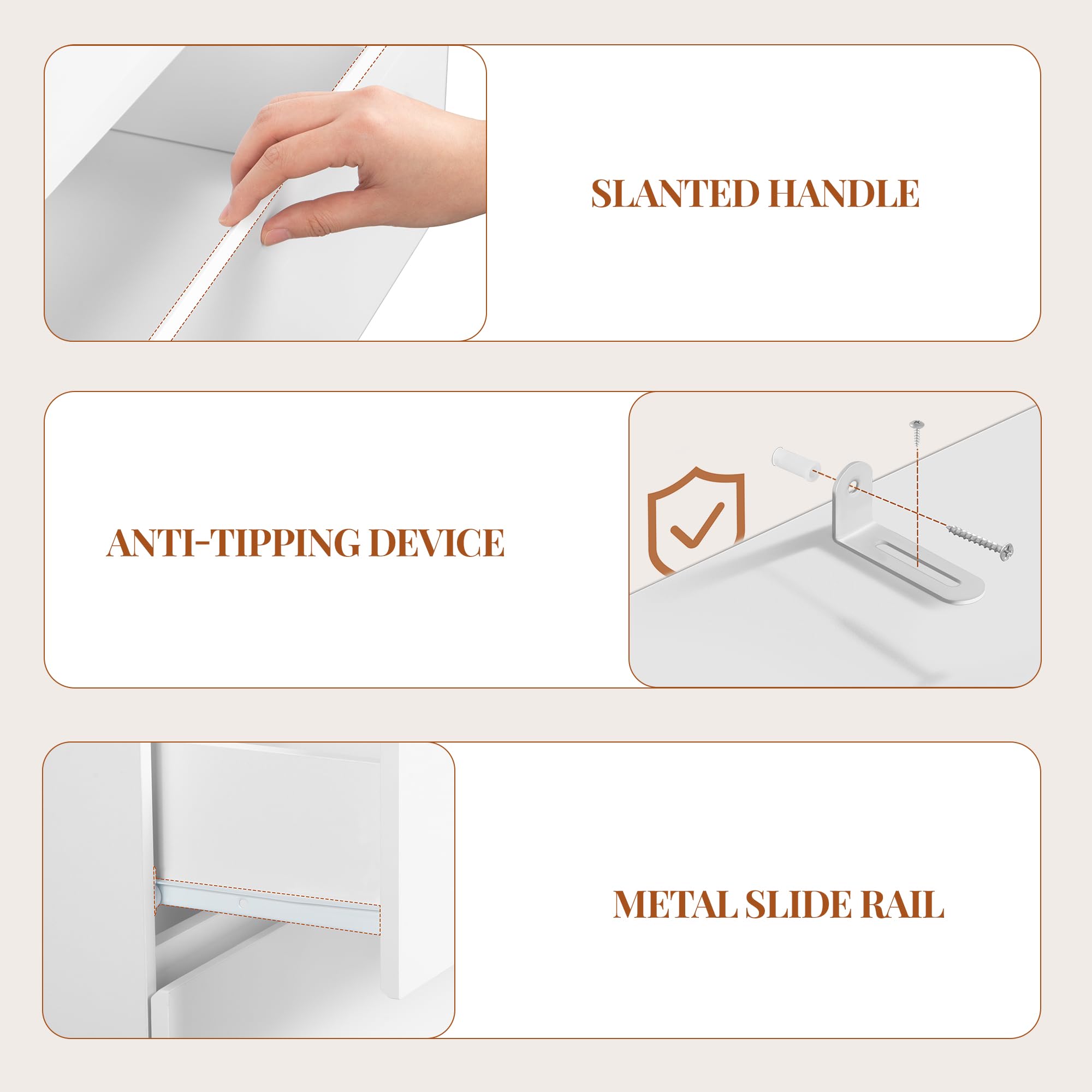 HEXCELEN Mueble Bajo Lavabo, Mueble Baño con 3 Cajones, Armario de Baño, con Patas Elevadas, para Lavabo Sin Reborde, Moderno, 30 x 60 x 63 cm, Blanco