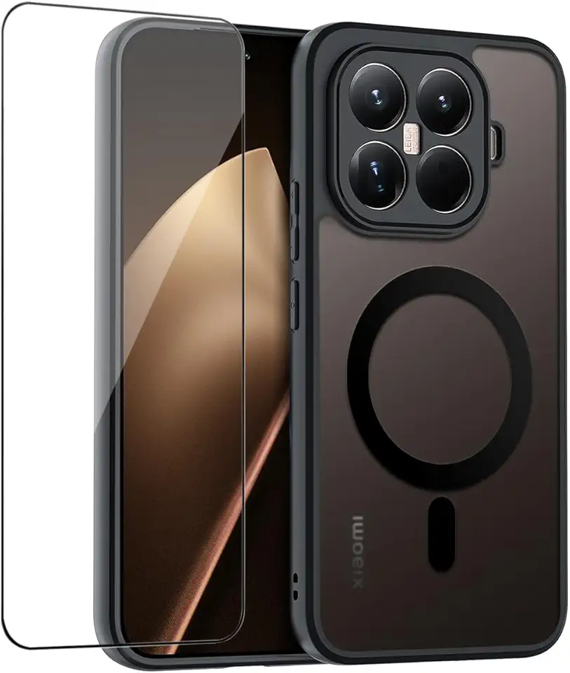 QUIETIP Capa magnética para Xiaomi 15T Pro com protetor de tela, [compatível com MagSafe] Capa de proteção contra quedas fosca translúcida, preta