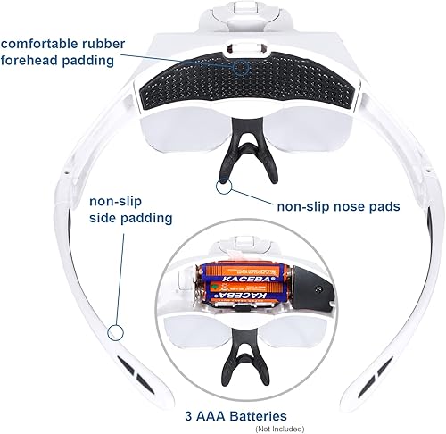 Miniatura 5 de YOCTOSUN Visera de aumento de cabeza con 4 luces LED y 5 lentes desmontables 1X, 1.5X, 2X, 2.5X 3.5X - Lupa manos libres para joyas, artes,