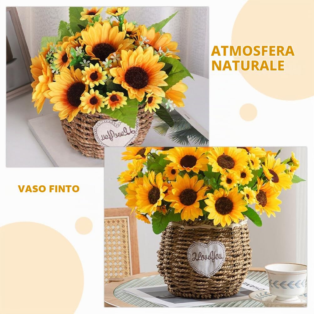 Bonsai Finto Di Girasole 9 Pollici Pianta Artificiale in Vaso Per Arredamento Casa Ufficio Scrivania E Davanzale Decorazione Di Fiori Artificiali
