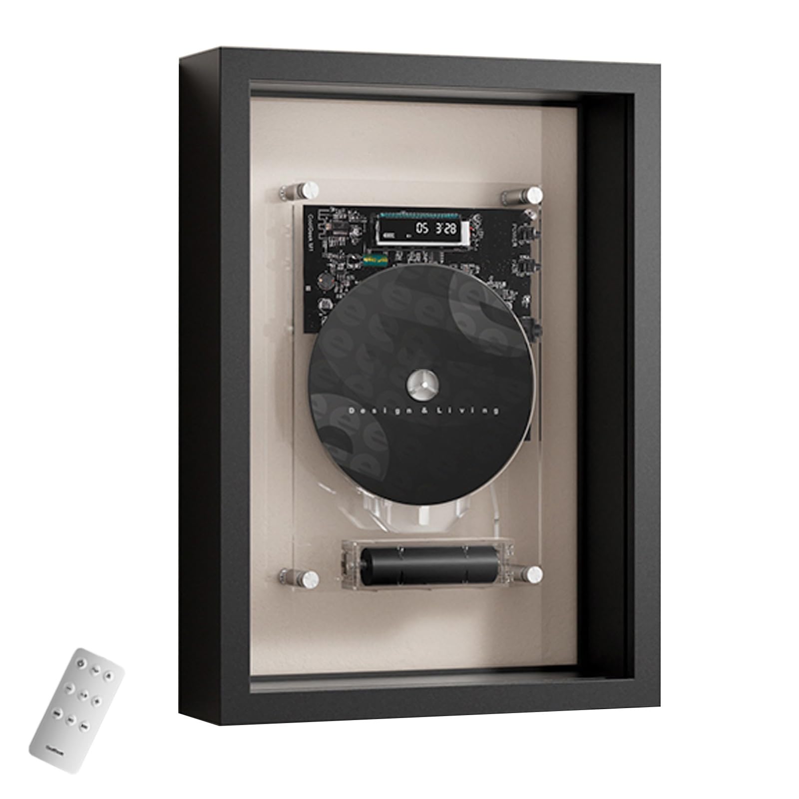 Lettore CD montabile a parete, lettore CD con cornice musicale intelligente con telecomando, durata della batteria 6-8 ore, uscita Bluetooth 5.0/AUX da 3,5 mm, schermo digitale LED, per galleria di